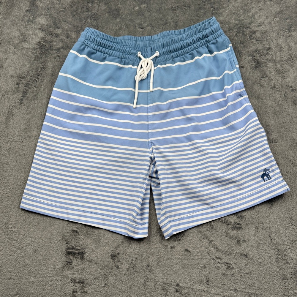 Caribbean Joe Swim Trunks Mens Medium Blue Striped Mesh Lined Excellent